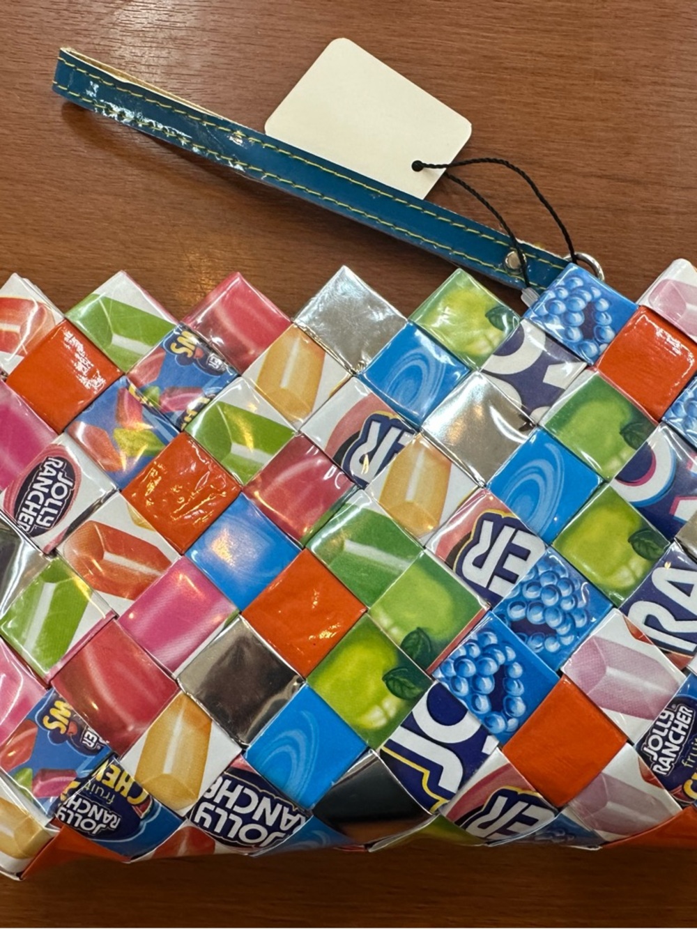 Upcycled Woven Candy Wrapper Wristlet - Multicolor